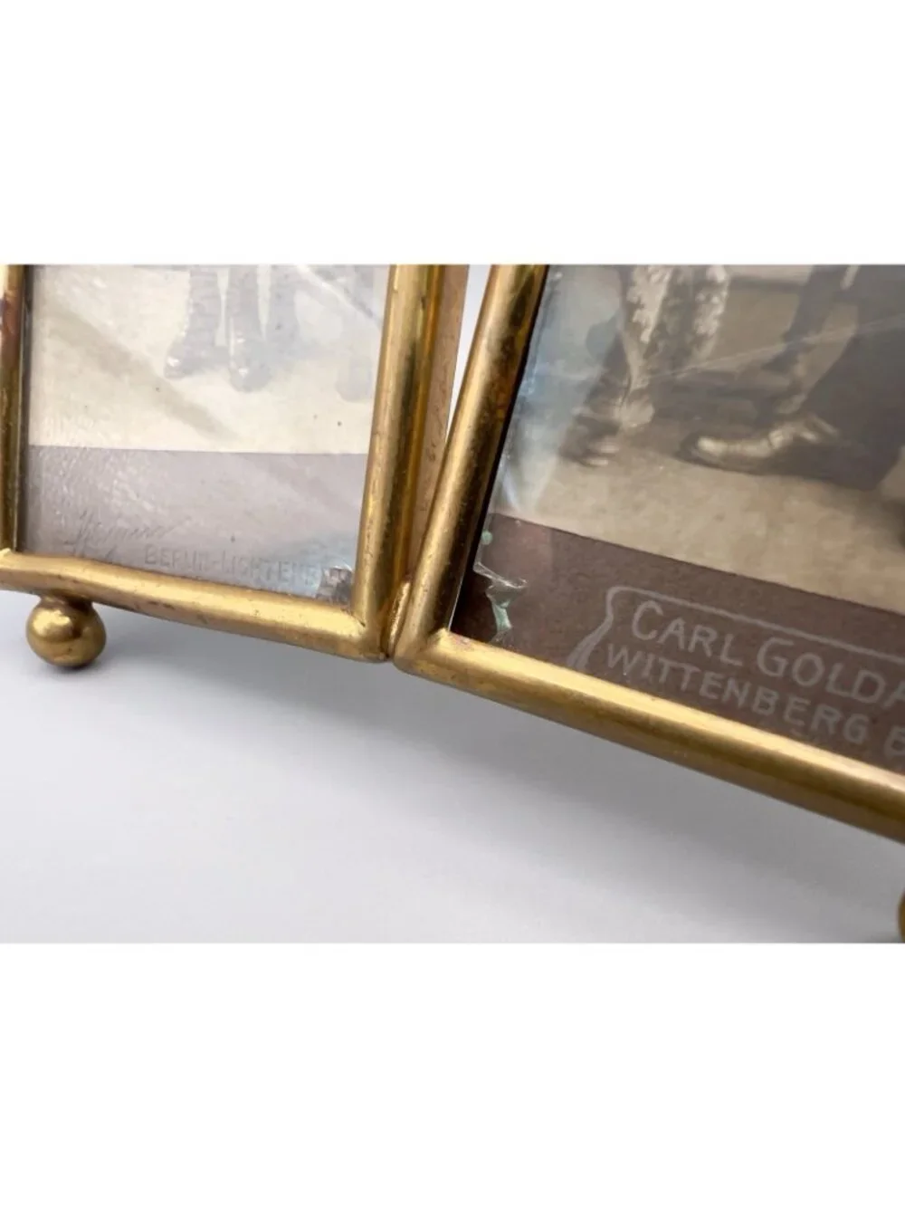 Antique Louis XVI Gilt Brass Double Picture Frame German Portraits Wittenberg